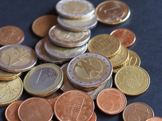 Euro coins, European Union over black