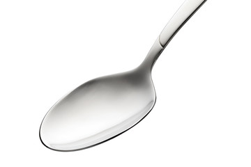 Empty steel table spoon isolated on white background