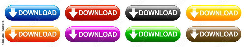 Leinwandbilder set colored download button with down arrow icon isolated. load symbol – stock vector