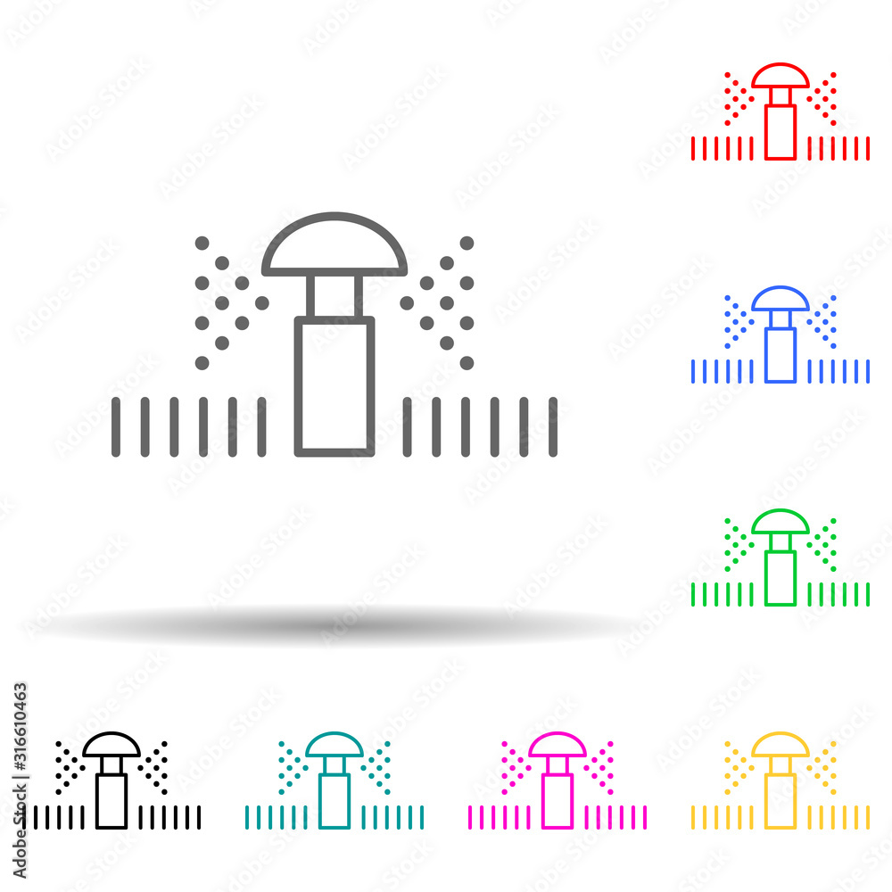 Poster lawn sprinkler multi color style icon. simple thin line, outline vector of sprinkler icons for ui an