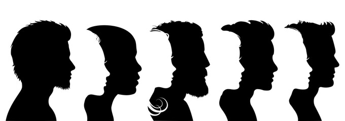 Group young people. Profile silhouette faces boys and girls set – for stock vector