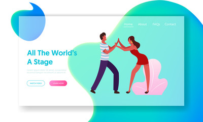 Happy Leisure and Hobby Sparetime Website Landing Page. Young People Dancing Samba on Brazil Dance Disco Party or Rio Carnival Moving to Music Rhythm Web Page Banner. Cartoon Flat Vector Illustration