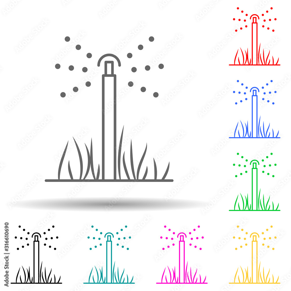 Poster lawn sprinkler multi color style icon. simple thin line, outline vector of sprinkler icons for ui an