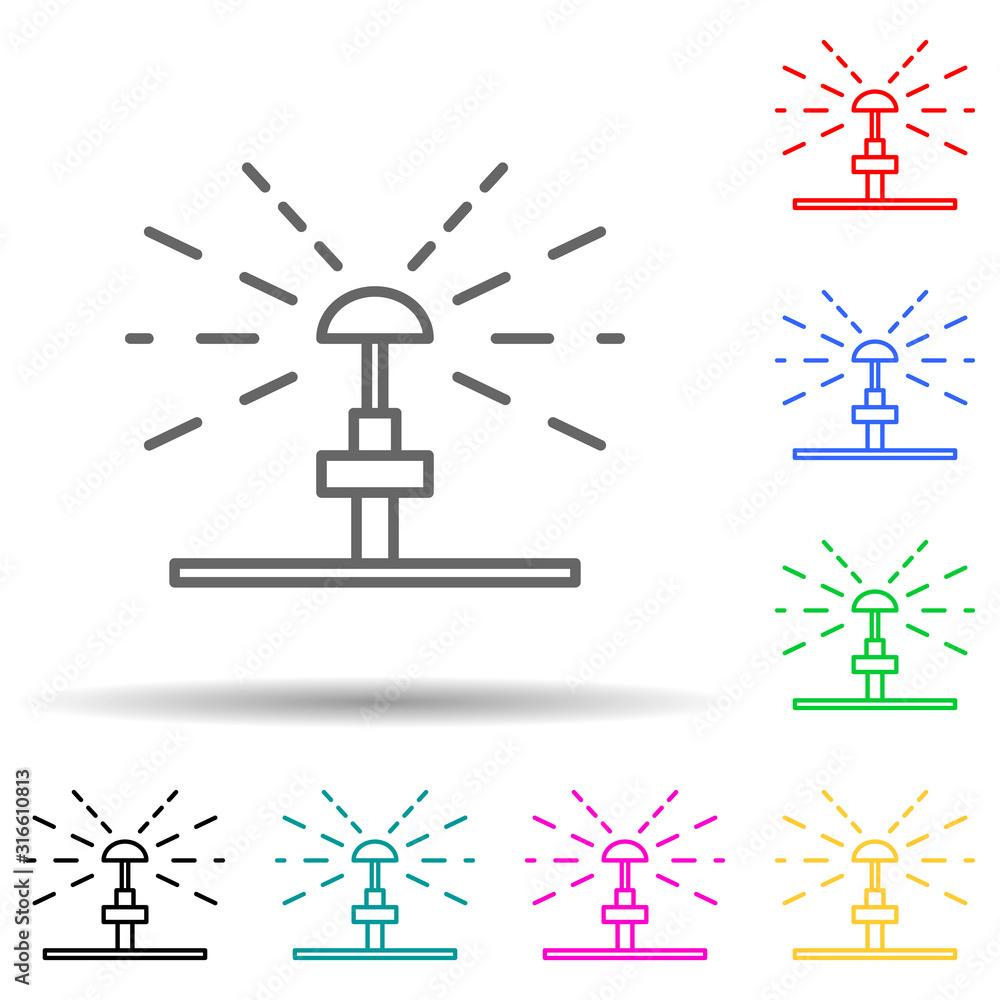 Poster lawn watering system multi color style icon. simple thin line, outline vector of sprinkler icons for