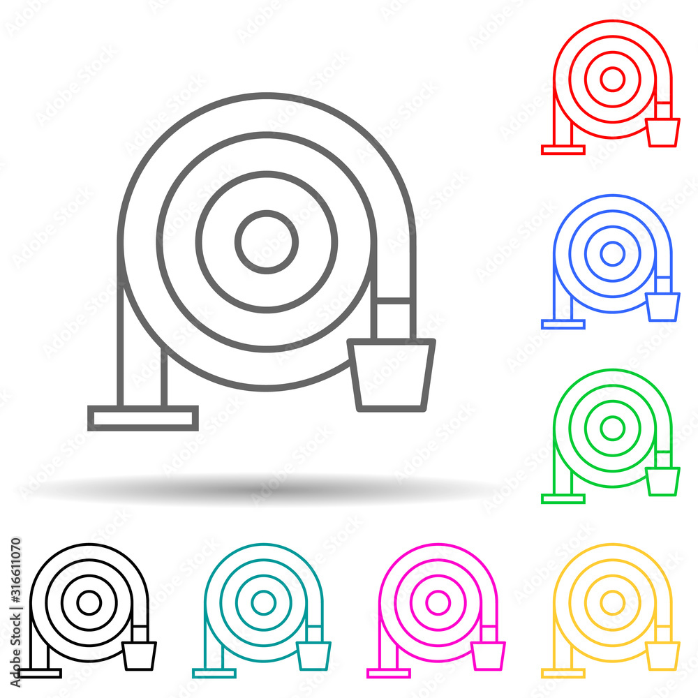 Poster fire hose multi color style icon. simple thin line, outline vector of sprinkler icons for ui and ux,