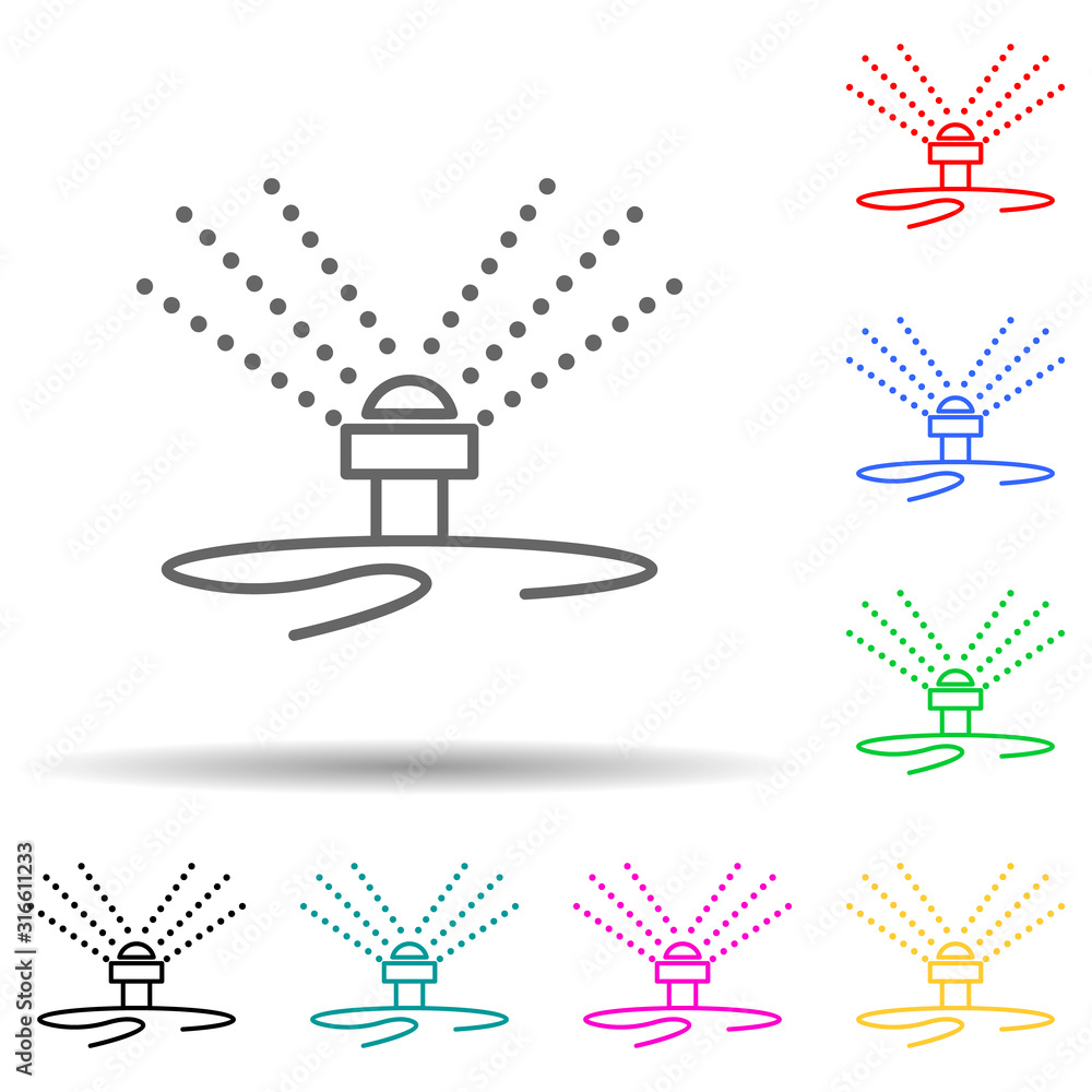 Poster lawn watering system multi color style icon. simple thin line, outline vector of sprinkler icons for