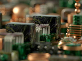 Modern minimalism futuristic background with cubes and balls. 3d illustration, 3d rendering.