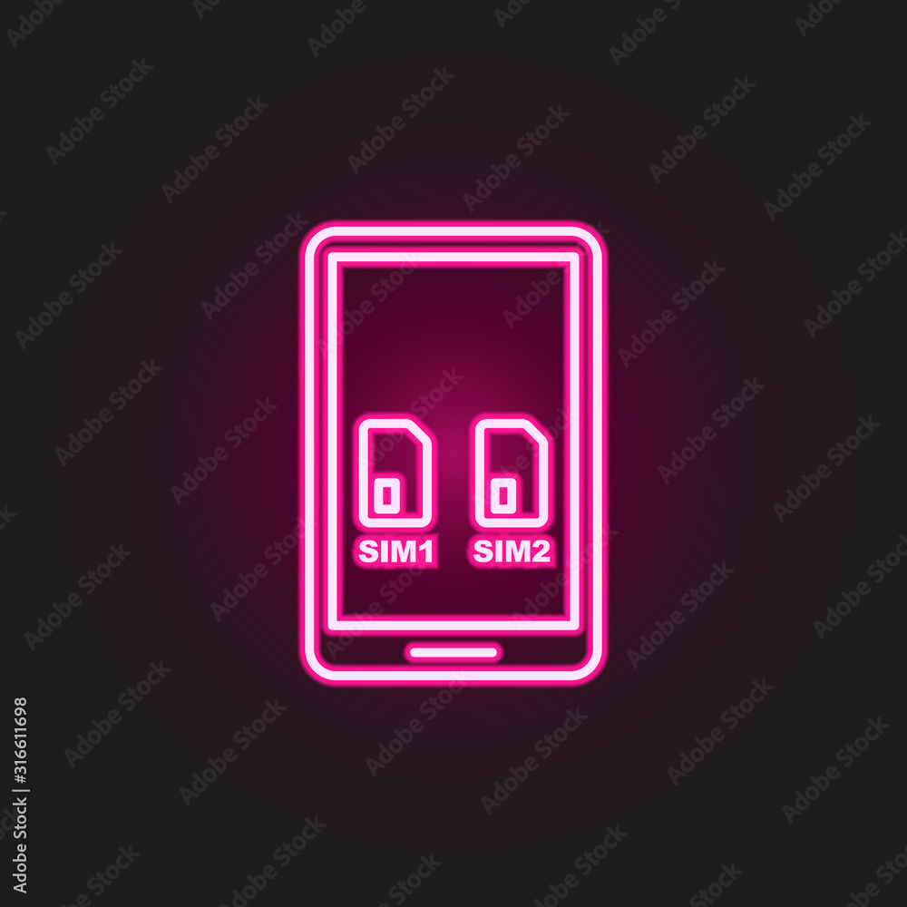 Poster dual sim card phone neon style icon. simple thin line, outline vector of telecommunication icons for