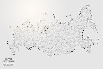 A map of Russia consisting of 3D triangles, lines, points, and connections. Vector illustration of the EPS 10.