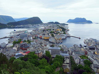 View from the rock on the Alesund city in Norway