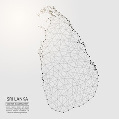 A map of Sri Lanka consisting of 3D triangles, lines, points, and connections. Vector illustration of the EPS 10.