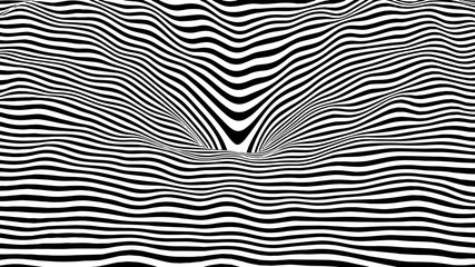 3D wormhole or tunnel. Hallucination. Optical illusion. Twisted illustration. Abstract futuristic background of stripes.