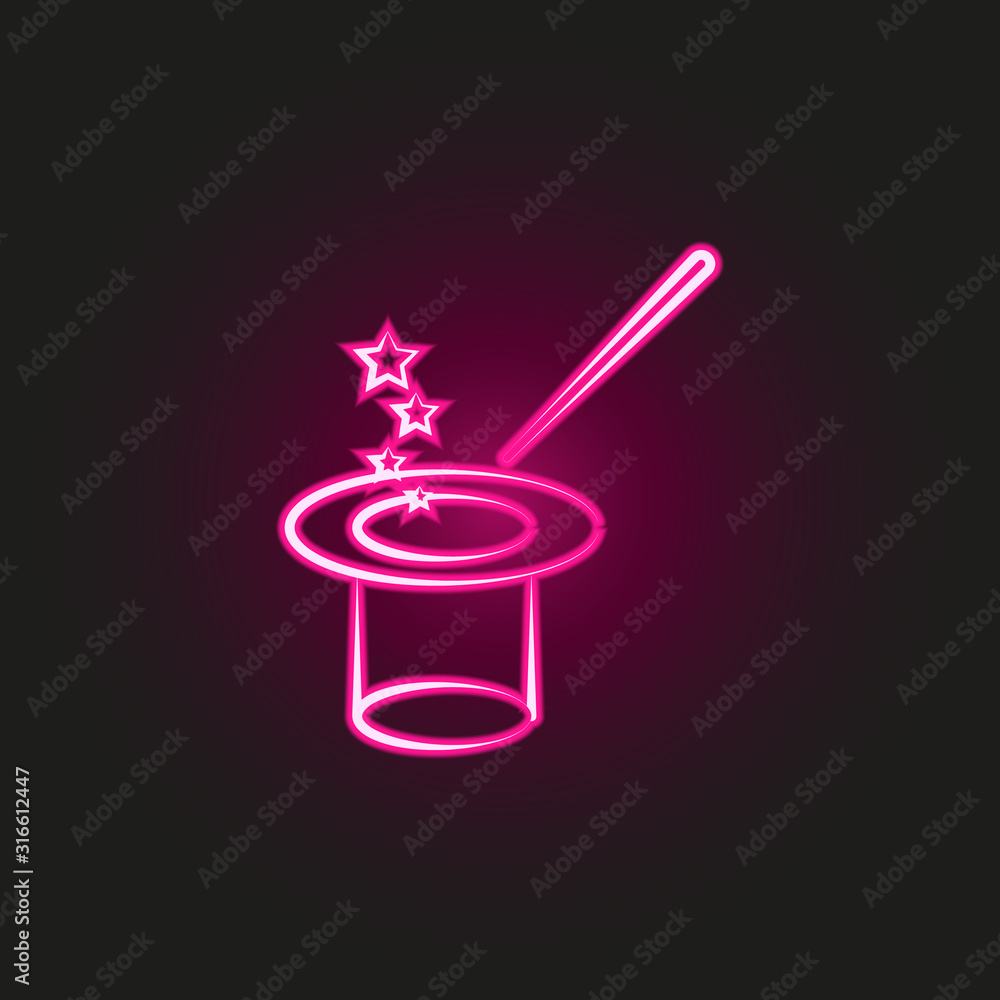 Poster magic top hat neon style icon. simple thin line, outline vector of theatre icons for ui and ux, webs