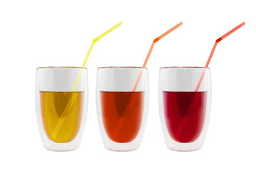 Set of colorful beverages with straws