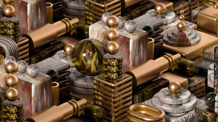 Modern minimalism futuristic background with cubes and balls. 3d illustration, 3d rendering.