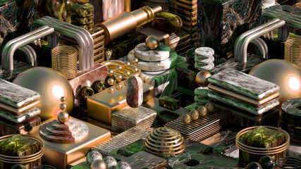 Modern minimalism futuristic background with cubes and balls. 3d illustration, 3d rendering.