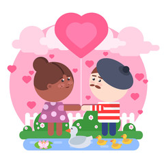 Happy Valentines day True Love Woman Man Pink clouds Hearts