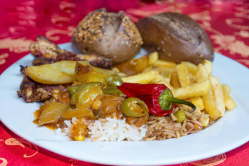 Traditional Turkish Food with Whole Grain Bread and French Fries 