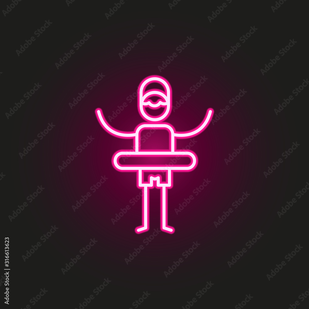 Poster man, rubber ring neon style icon. simple thin line, outline vector of travel icons for ui and ux, we