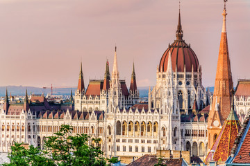 Fototapeta premium Close up View of Budapest Parliament at Sunset, Hungary