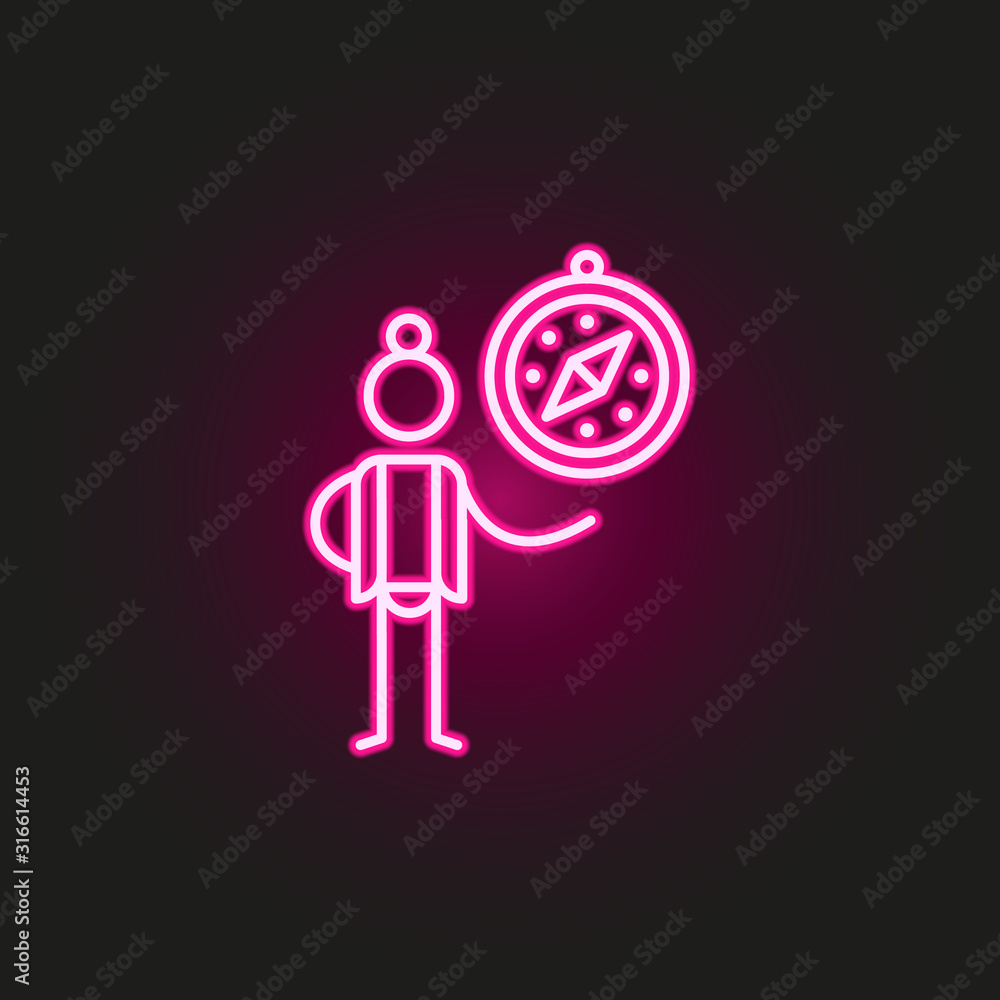 Poster traveller, orientation neon style icon. simple thin line, outline vector of travel icons for ui and 