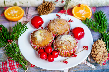Muffins with Banana and Pomegranate .Traditional Christmas Muffins