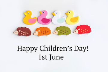 Happy Children's Day Greeting Card with Ducks and Hedgehogs