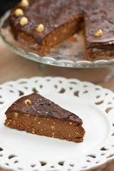 Biscuit cake with chocolate and hazelnuts