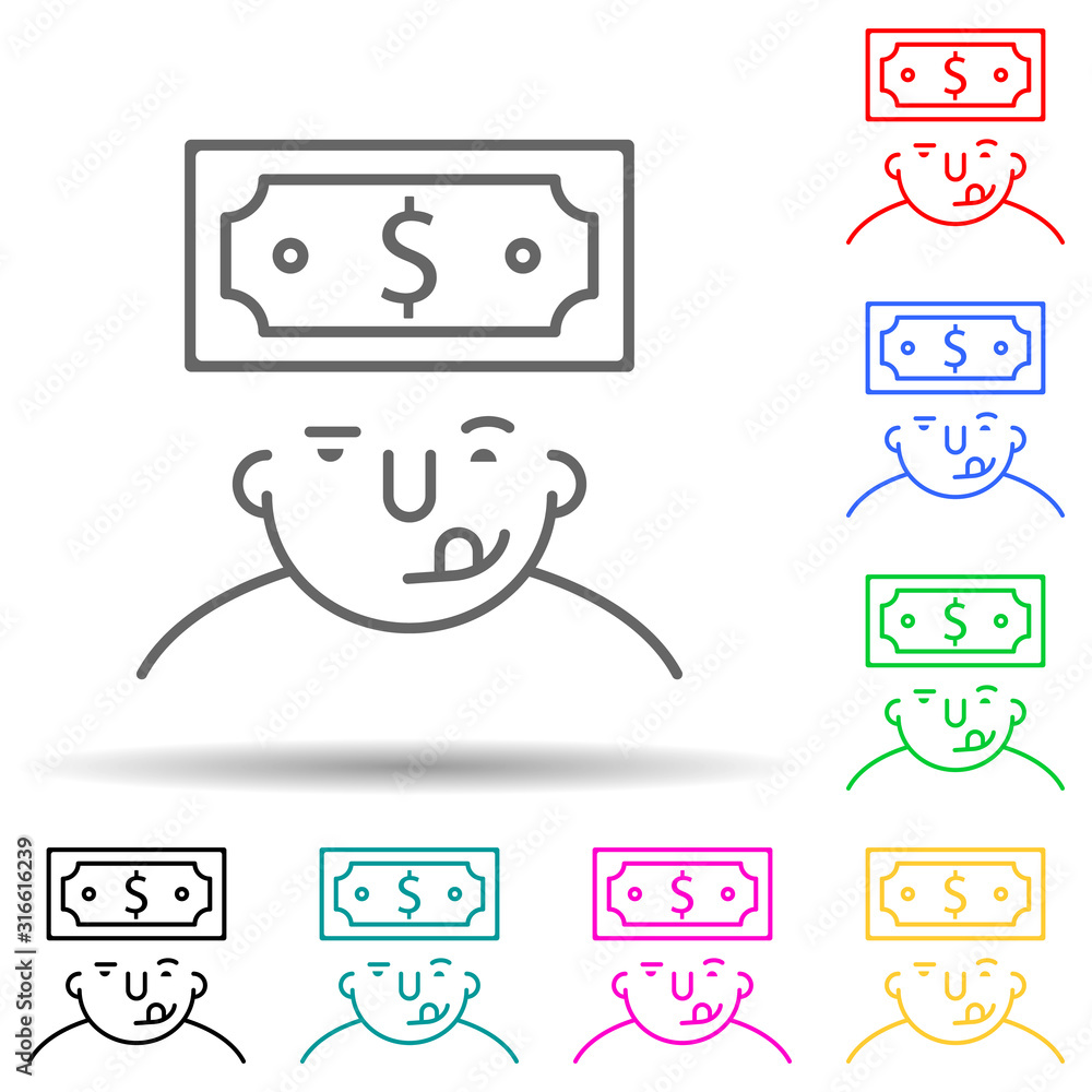 Poster money on mind multi color style icon. simple thin line, outline vector of what is in your mind icons