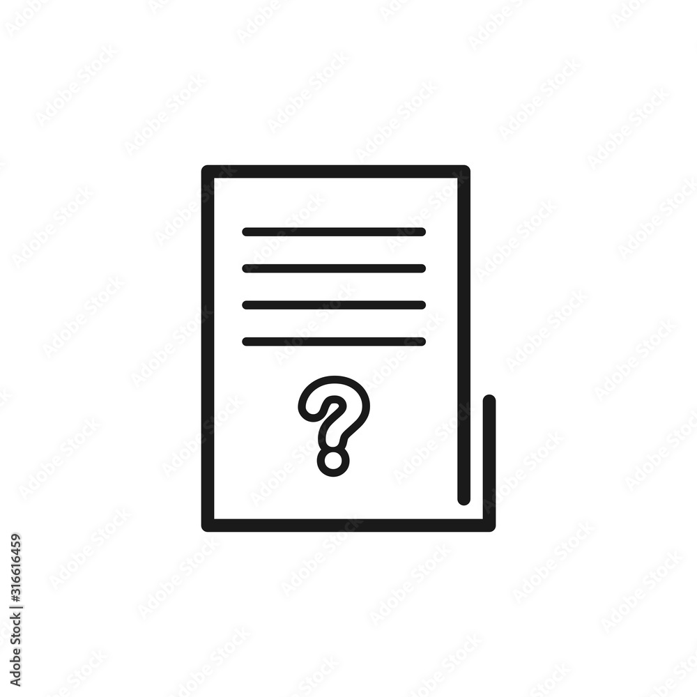 Poster document and question mark. vector icon isolated on white background.