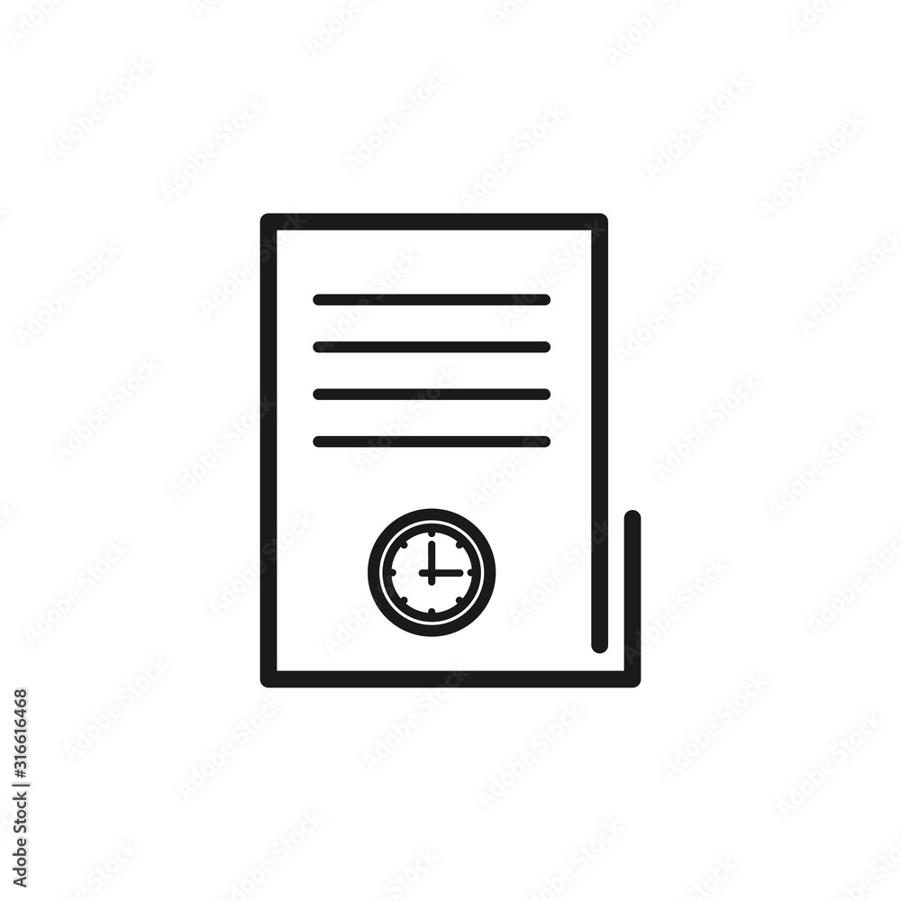 Poster document and clock. vector icon isolated on white background.