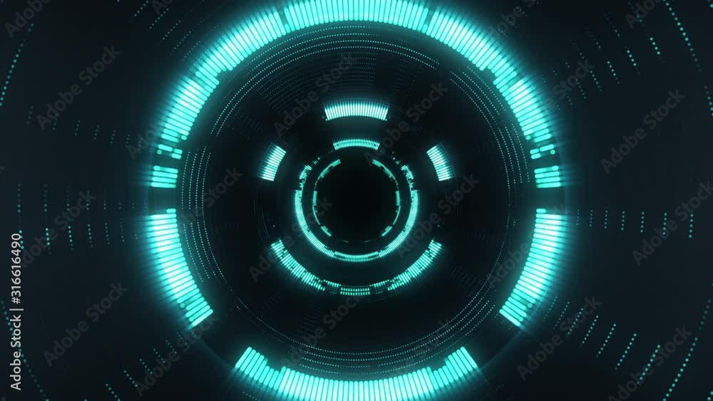 Poster technology background with vibrant circles come from the center. abstract digital tunnel for futuris