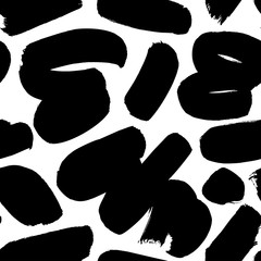 Dirty rough scribbles hand drawn vector seamless pattern. Grunge abstract texture with black paint brushstrokes.