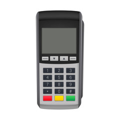 Payment terminal mockup. Pos terminal with blank screen. Cash register. Vector stock illustration