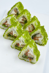 tasty sushi on the white background