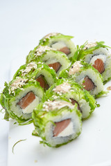 tasty sushi on the white background