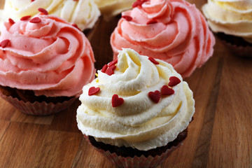 Delicious cupcake for Valentine Day. Love concept cupcakes. For celebrating Valentines Day