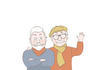 Vector illustration two attractive old men,old people stand in different positions,cartoon design.