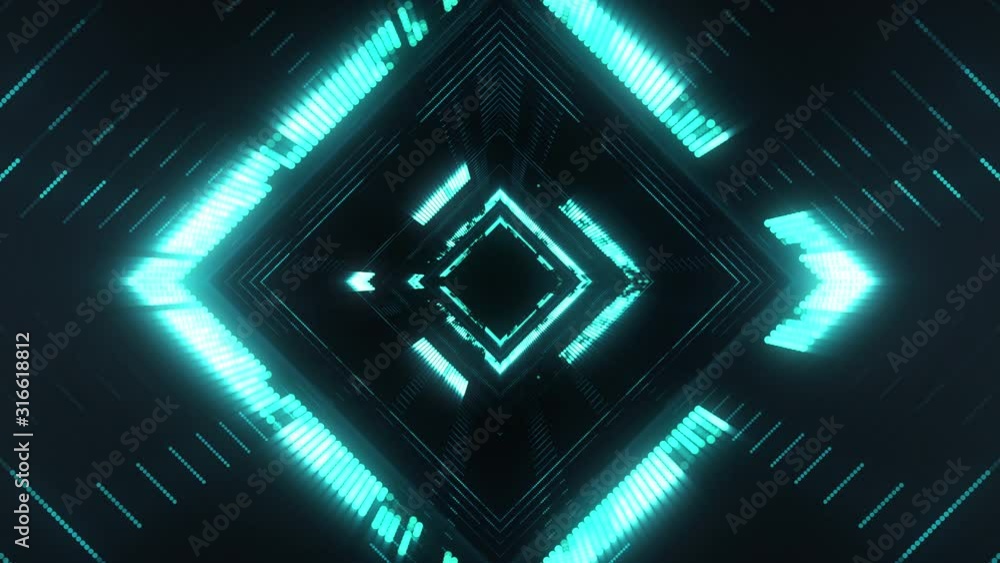Poster cyberspace tunnel concept in rhombus shape. technology background abstract neon texture. blue light 