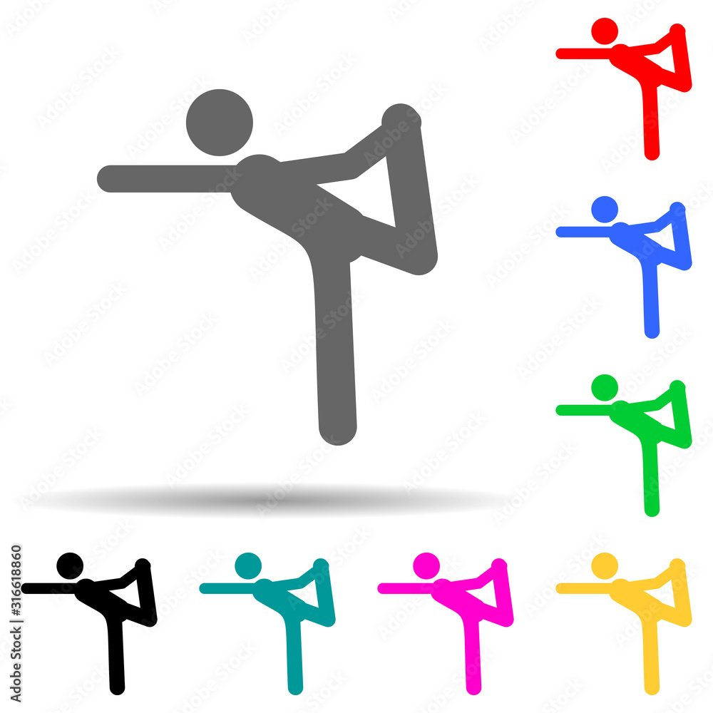 Poster pose, man multi color style icon. simple glyph, flat vector of yoga icons for ui and ux, website or 