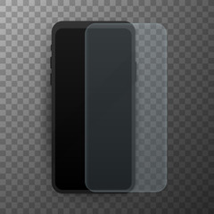Vector screen protector film or glass cover. Screen protect Glass. Realistic smartphone vector stock illustration.