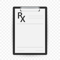 Blank Rx prescription form isolated on white background. Vector stock illustration.