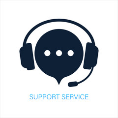 Online support service. Headphones with microphone and chat speech bubble. Vector stock illustration.