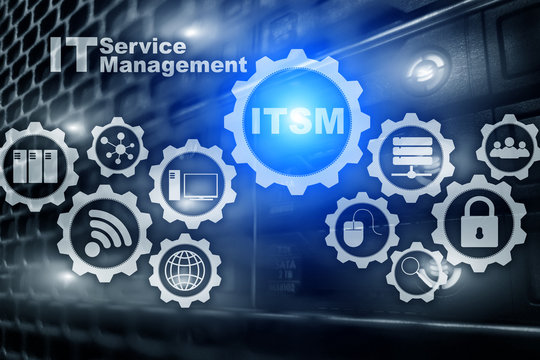 ITSM. IT Service Management. Concept for information technology service management on supercomputer background.