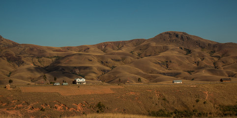 Dry highland landscape of Madagascar/ picturesque route through mountains of madagascar