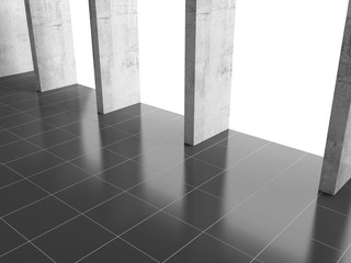 Abstract empty room interior with columns near light window 3 d