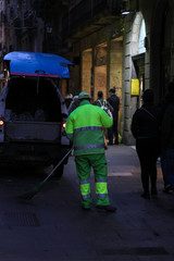 Trashman cleaning the street in Barcelona