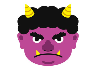 イラスト：鬼 おに オニ 節分 豆まき 素材 表情 顔 紫鬼 ムラサキオニ 紫 むらさき（ベクター有）
