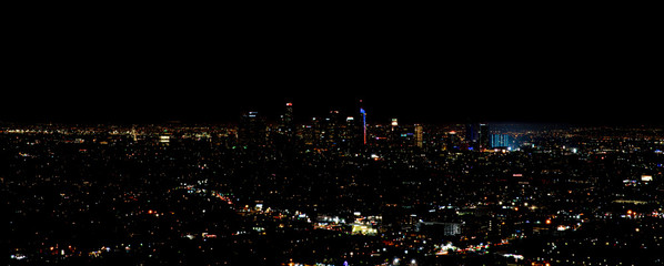 A panoramic view from the top of Los Angeles at night
