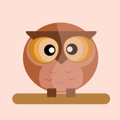 Funny owl that sits on a twig, on a light background. Vector illustration.